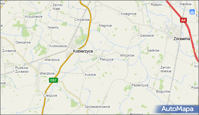 mapa Pełczyce gmina Kobierzyce, Pełczyce gmina Kobierzyce na mapie Targeo