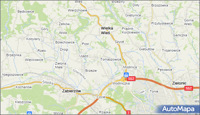 mapa Tomaszowice gmina Wielka Wieś, Tomaszowice gmina Wielka Wieś na mapie Targeo