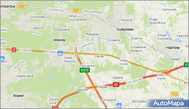 mapa Zakręt gmina Wiązowna, Zakręt gmina Wiązowna na mapie Targeo