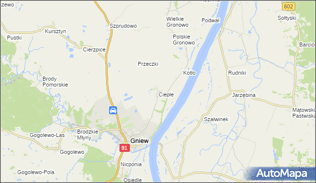 mapa Ciepłe gmina Gniew, Ciepłe gmina Gniew na mapie Targeo