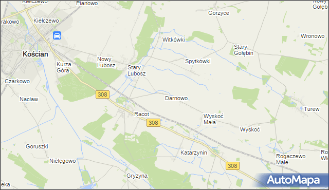 mapa Darnowo gmina Kościan, Darnowo gmina Kościan na mapie Targeo