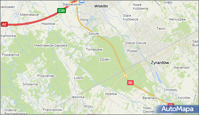 mapa Działki gmina Wiskitki, Działki gmina Wiskitki na mapie Targeo