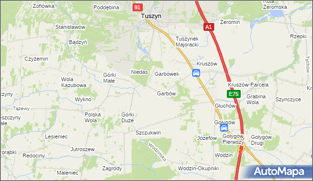 mapa Garbów gmina Tuszyn, Garbów gmina Tuszyn na mapie Targeo