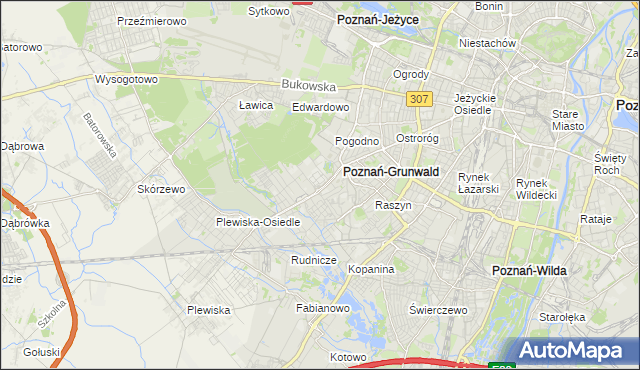 mapa Grunwald gmina Poznań, Grunwald gmina Poznań na mapie Targeo