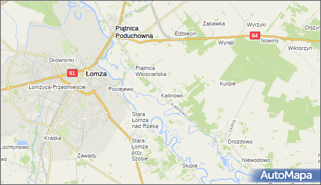 mapa Kalinowo gmina Piątnica, Kalinowo gmina Piątnica na mapie Targeo