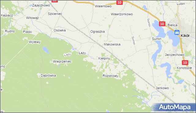 mapa Kiełpiny gmina Czernikowo, Kiełpiny gmina Czernikowo na mapie Targeo
