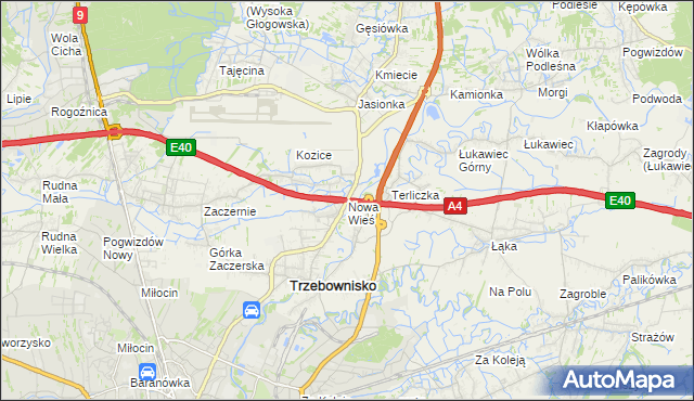 mapa Nowa Wieś gmina Trzebownisko, Nowa Wieś gmina Trzebownisko na mapie Targeo