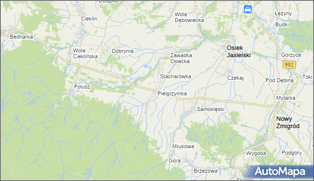 mapa Pielgrzymka gmina Osiek Jasielski, Pielgrzymka gmina Osiek Jasielski na mapie Targeo