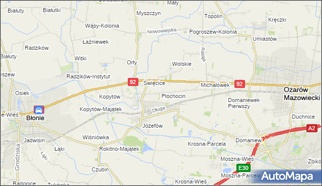 mapa Płochocin gmina Ożarów Mazowiecki, Płochocin gmina Ożarów Mazowiecki na mapie Targeo