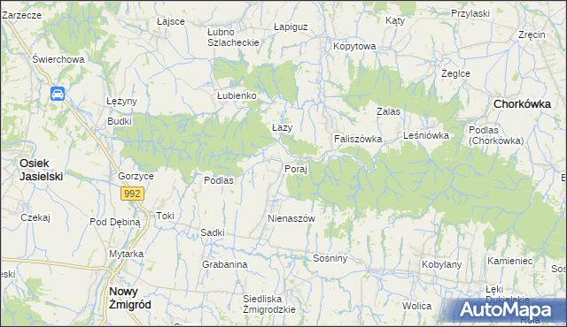 mapa Poraj gmina Chorkówka, Poraj gmina Chorkówka na mapie Targeo