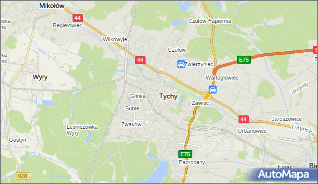 mapa Tychów, Tychy na mapie Targeo