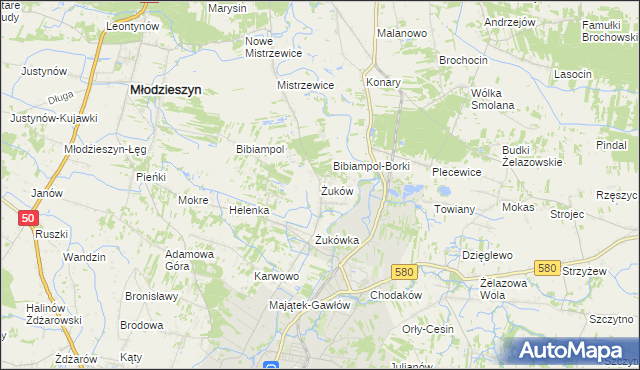 mapa Żuków gmina Sochaczew, Żuków gmina Sochaczew na mapie Targeo