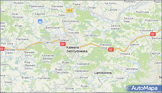 mapa Brody gmina Kalwaria Zebrzydowska, Brody gmina Kalwaria Zebrzydowska na mapie Targeo