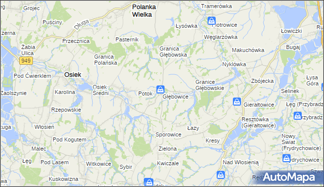 mapa Głębowice gmina Osiek, Głębowice gmina Osiek na mapie Targeo