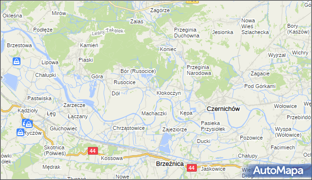 mapa Kłokoczyn gmina Czernichów, Kłokoczyn gmina Czernichów na mapie Targeo