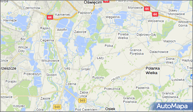 mapa Łazy gmina Oświęcim, Łazy gmina Oświęcim na mapie Targeo