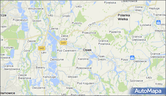 mapa Osiek powiat oświęcimski, Osiek powiat oświęcimski na mapie Targeo