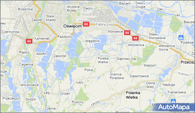 mapa Poręba Wielka gmina Oświęcim, Poręba Wielka gmina Oświęcim na mapie Targeo