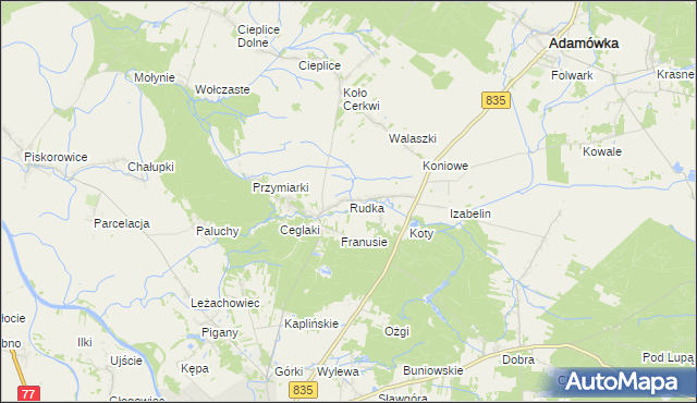 mapa Rudka gmina Sieniawa, Rudka gmina Sieniawa na mapie Targeo