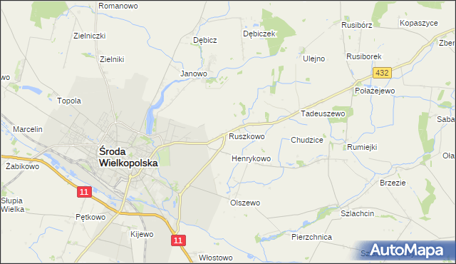 mapa Ruszkowo gmina Środa Wielkopolska, Ruszkowo gmina Środa Wielkopolska na mapie Targeo