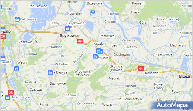 mapa Ryczów gmina Spytkowice, Ryczów gmina Spytkowice na mapie Targeo