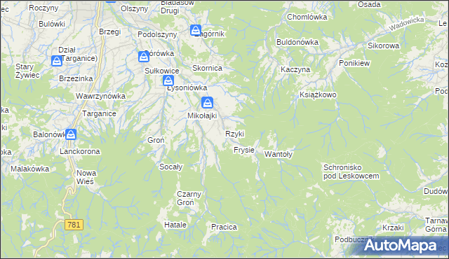 mapa Rzyki, Rzyki na mapie Targeo