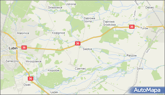 mapa Siedlce gmina Lubin, Siedlce gmina Lubin na mapie Targeo