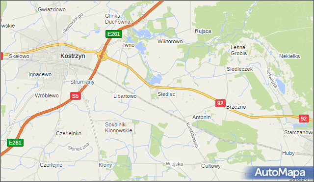 mapa Siedlec gmina Kostrzyn, Siedlec gmina Kostrzyn na mapie Targeo