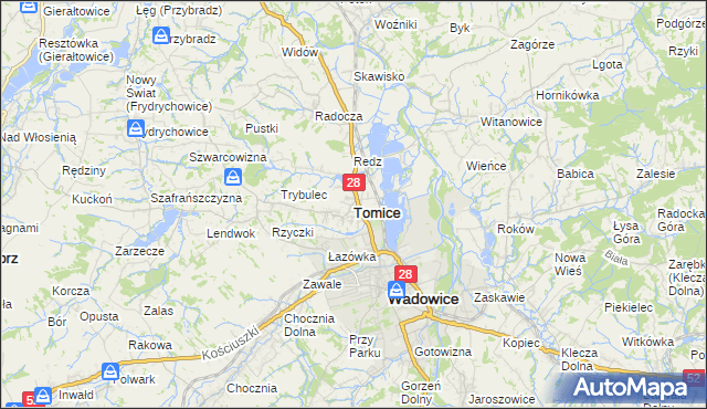 mapa Tomice powiat wadowicki, Tomice powiat wadowicki na mapie Targeo