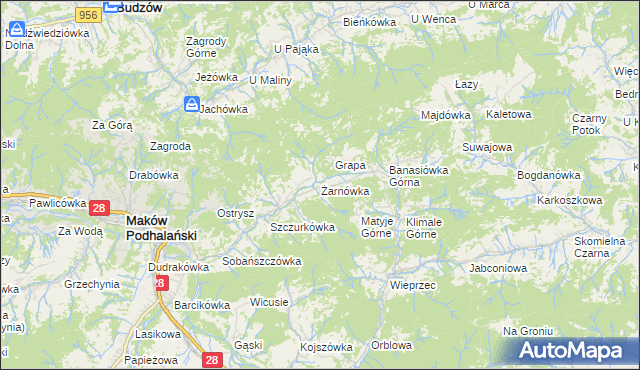 mapa Żarnówka gmina Maków Podhalański, Żarnówka gmina Maków Podhalański na mapie Targeo