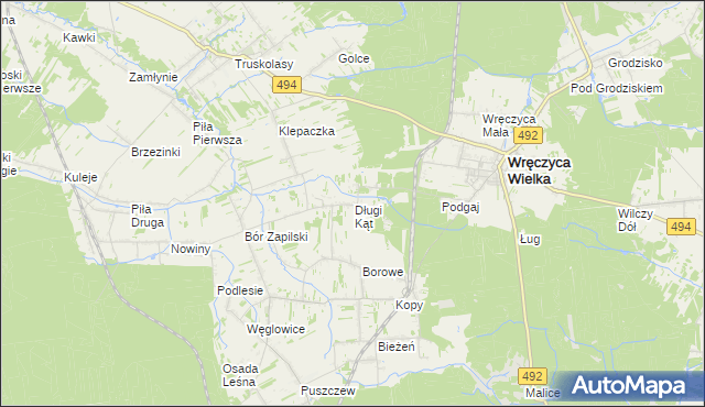 mapa Długi Kąt gmina Wręczyca Wielka, Długi Kąt gmina Wręczyca Wielka na mapie Targeo