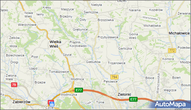 mapa Januszowice gmina Zielonki, Januszowice gmina Zielonki na mapie Targeo