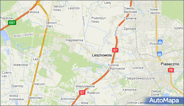 mapa Lesznowola powiat piaseczyński, Lesznowola powiat piaseczyński na mapie Targeo