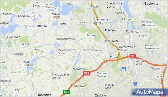 mapa Mazańcowice, Mazańcowice na mapie Targeo