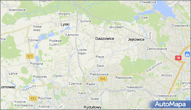 mapa Piece gmina Gaszowice, Piece gmina Gaszowice na mapie Targeo