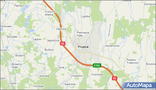 mapa Prusice powiat trzebnicki, Prusice powiat trzebnicki na mapie Targeo