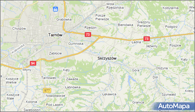 mapa Skrzyszów powiat tarnowski, Skrzyszów powiat tarnowski na mapie Targeo