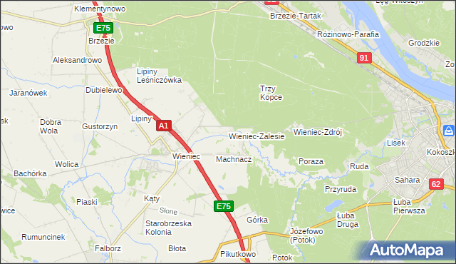 mapa Wieniec-Zalesie, Wieniec-Zalesie na mapie Targeo