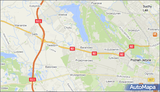 mapa Baranowo gmina Tarnowo Podgórne, Baranowo gmina Tarnowo Podgórne na mapie Targeo