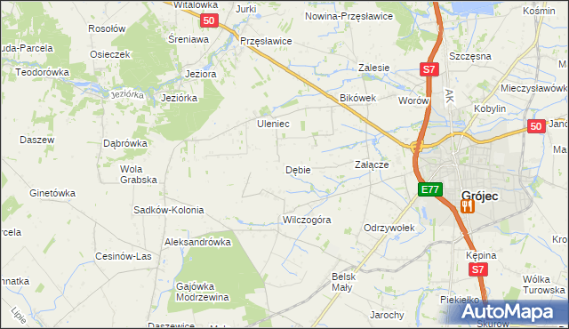 mapa Dębie gmina Grójec, Dębie gmina Grójec na mapie Targeo