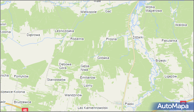 mapa Gilówka gmina Nowe Miasto nad Pilicą, Gilówka gmina Nowe Miasto nad Pilicą na mapie Targeo