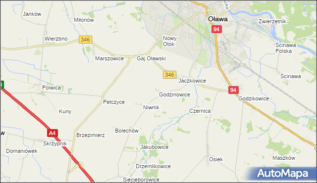 mapa Godzinowice, Godzinowice na mapie Targeo