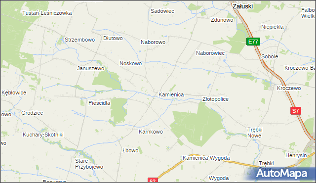 mapa Kamienica gmina Załuski, Kamienica gmina Załuski na mapie Targeo