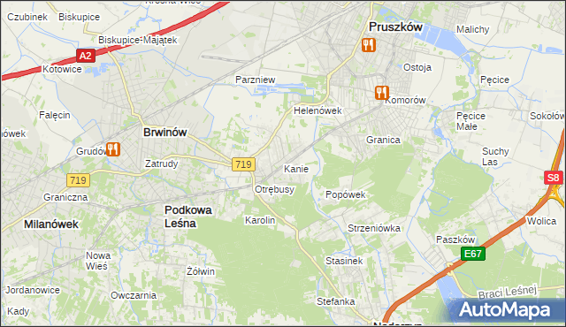 mapa Kanie gmina Brwinów, Kanie gmina Brwinów na mapie Targeo