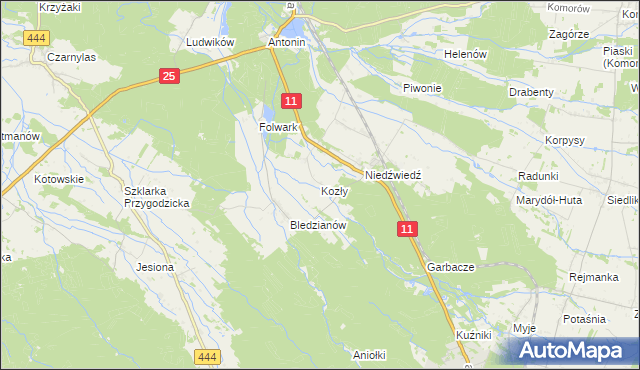 mapa Kozły gmina Ostrzeszów, Kozły gmina Ostrzeszów na mapie Targeo