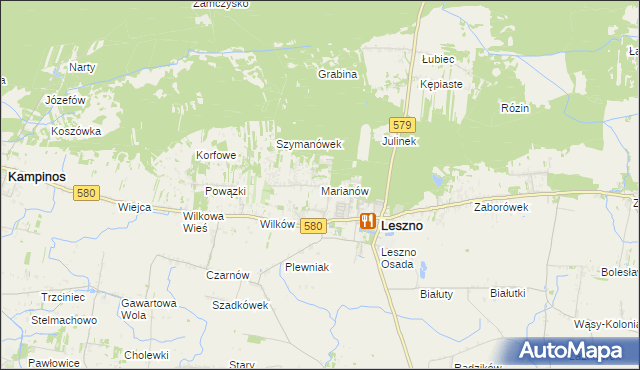 mapa Marianów gmina Leszno, Marianów gmina Leszno na mapie Targeo