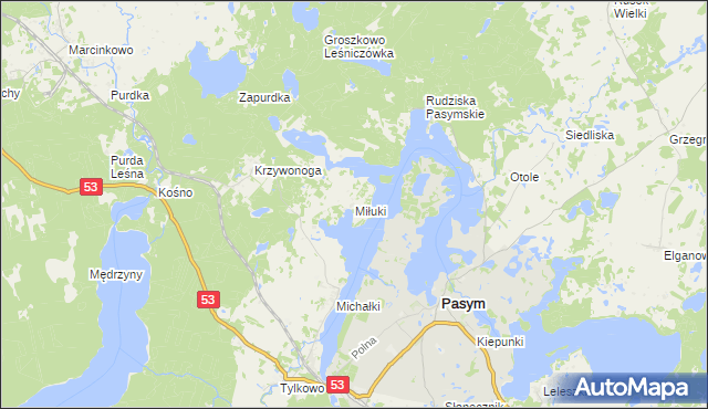 mapa Miłuki gmina Pasym, Miłuki gmina Pasym na mapie Targeo
