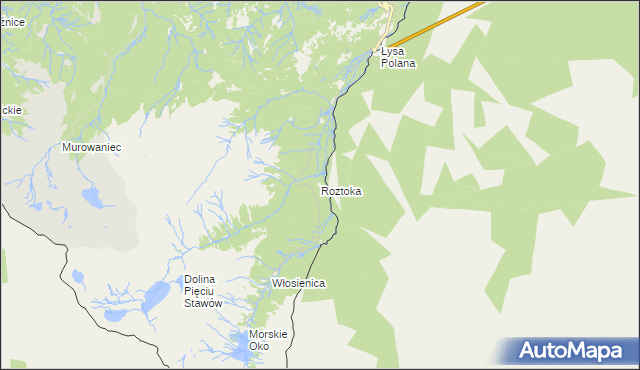 mapa Roztoka gmina Bukowina Tatrzańska, Roztoka gmina Bukowina Tatrzańska na mapie Targeo