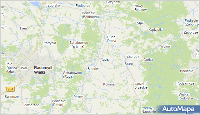 mapa Ruda gmina Radomyśl Wielki, Ruda gmina Radomyśl Wielki na mapie Targeo