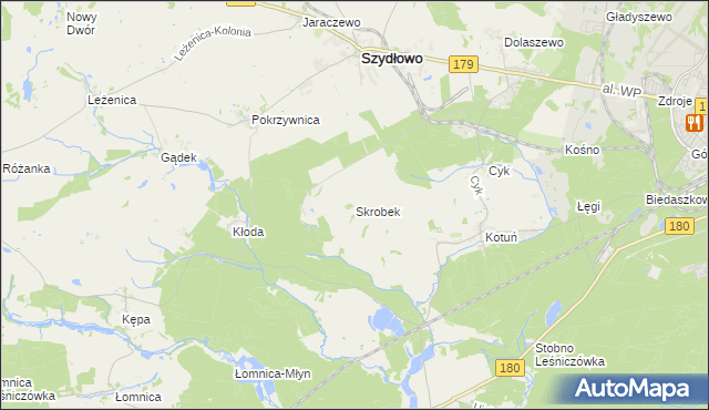 mapa Skrobek gmina Szydłowo, Skrobek gmina Szydłowo na mapie Targeo